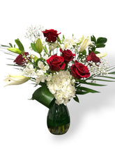 Load image into Gallery viewer, Classic Red Roses and Lily Arrangement - Standard