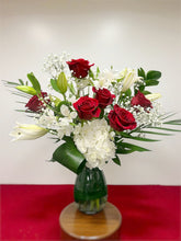 Load image into Gallery viewer, Classic Red Roses and Lily Arrangement - Standard