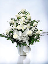 Load image into Gallery viewer, White Lily and Rose Sympathy Basket