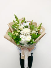 Load image into Gallery viewer, Classic White and Green Hand-tied Bouquet