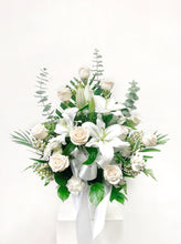 Load image into Gallery viewer, White Lily and Rose Sympathy Basket
