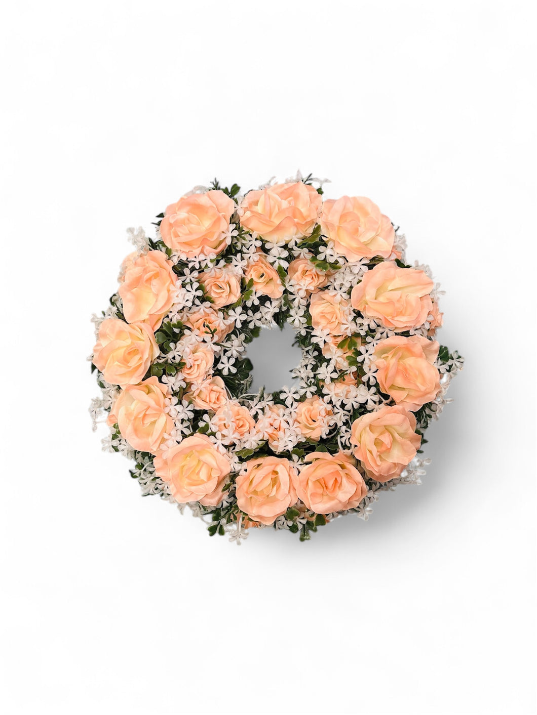 Classic Peach Memorial Wreath - Artificial Flowers 16”