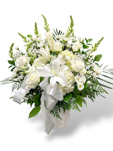 White Lily and Rose Sympathy Basket