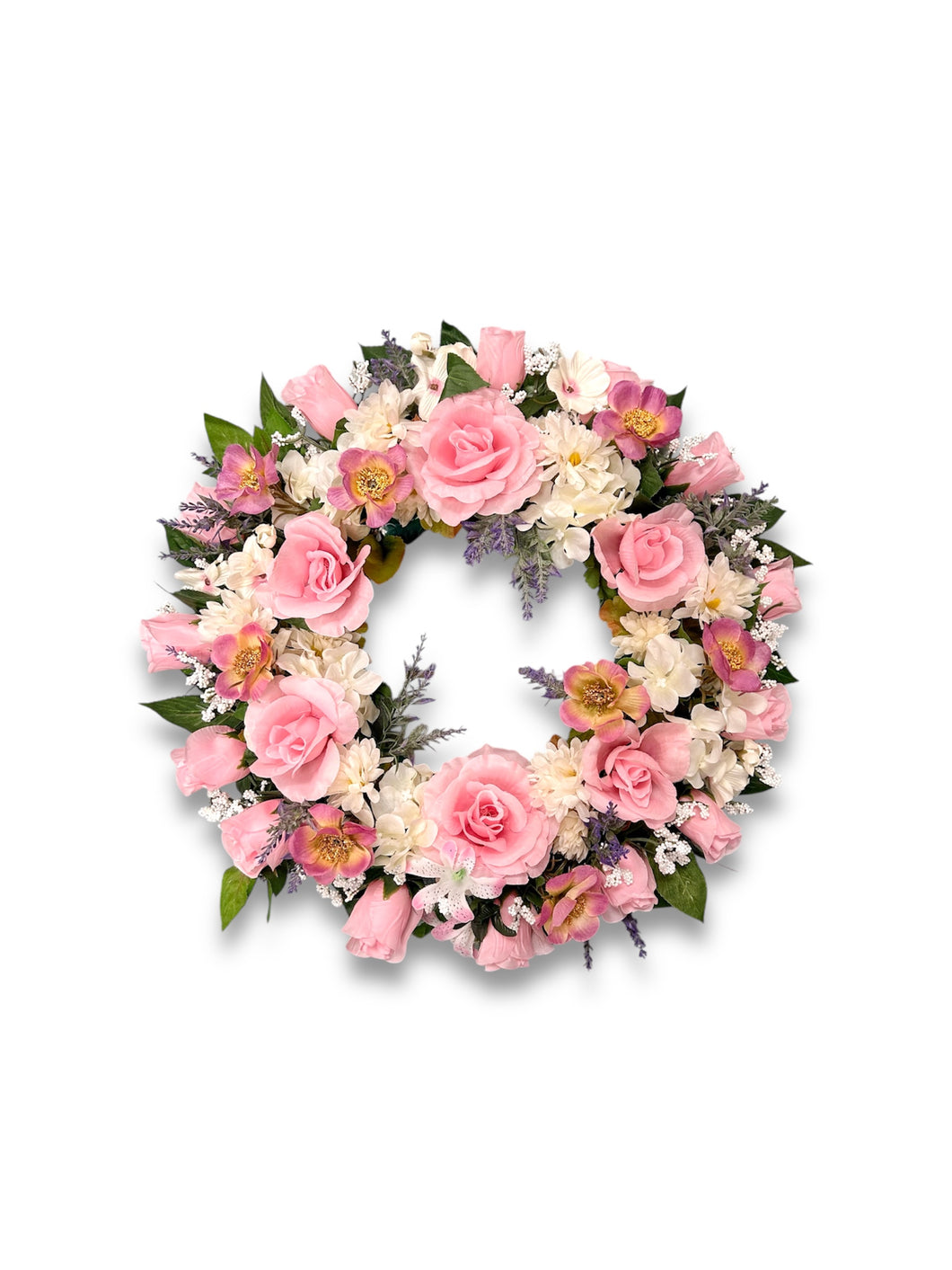 Rose and Lavender Memorial Wreath - Artificial Flowers 18”