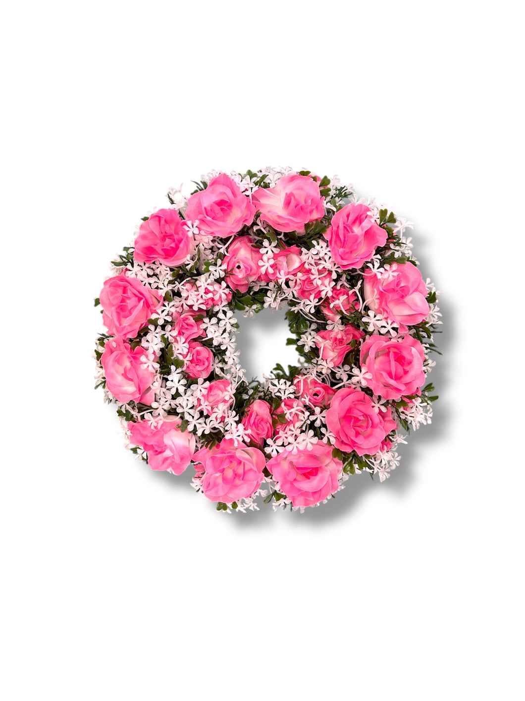 Classic Pink Memorial Wreath - Artificial Flowers 16”