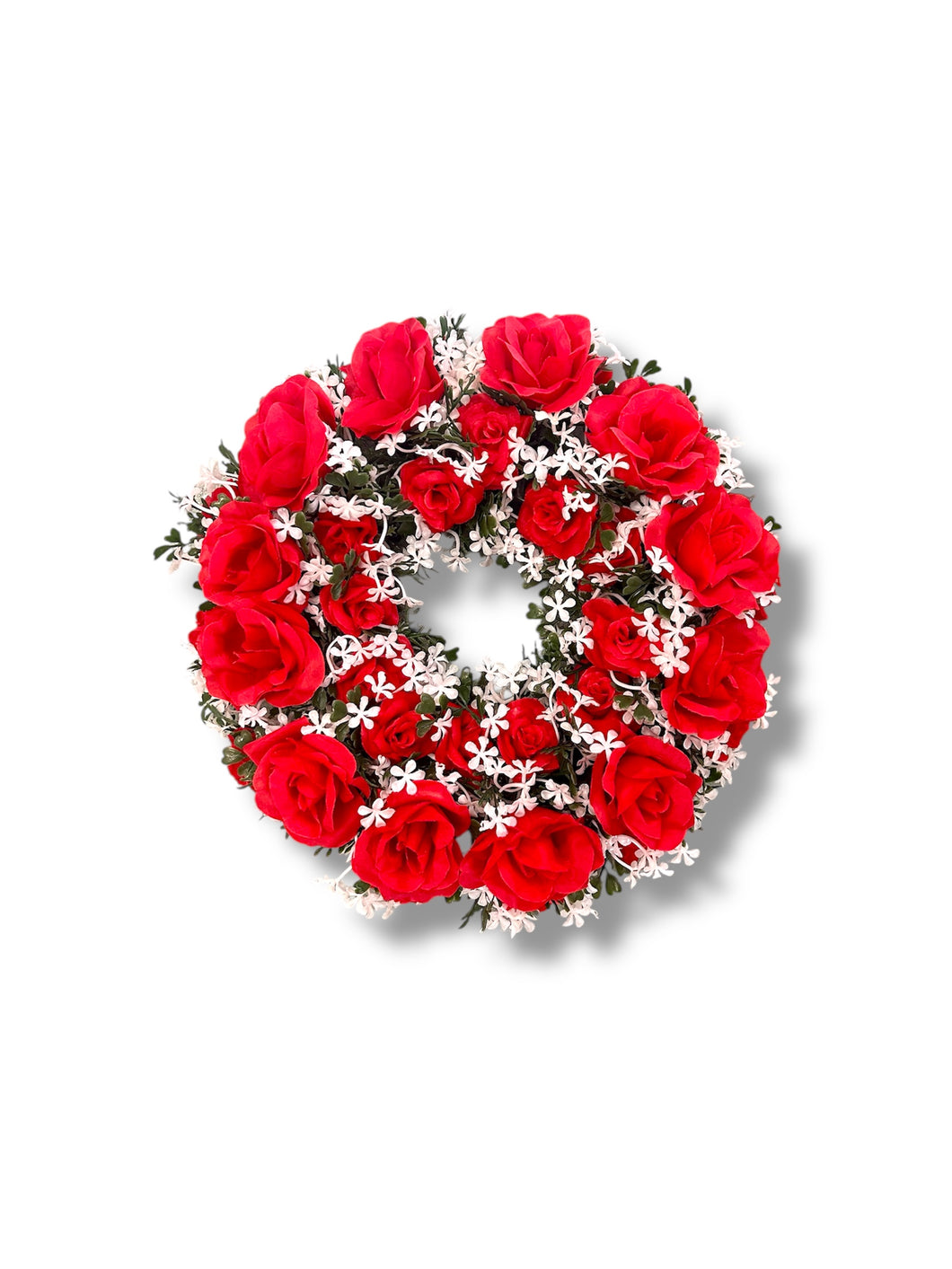 Classic Red Memorial Wreath - Artificial Flowers 16”