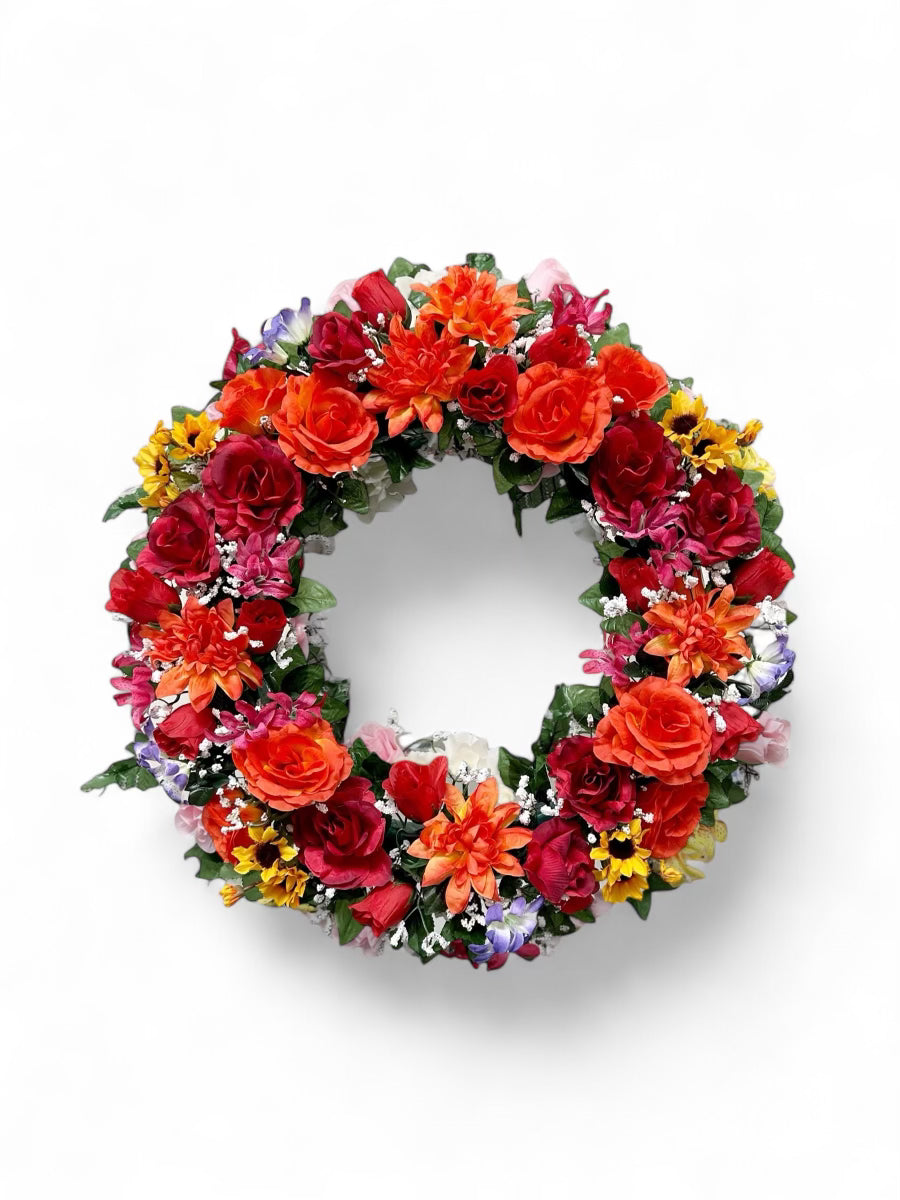 Radiant Blooms Memorial Wreath - Artificial flowers