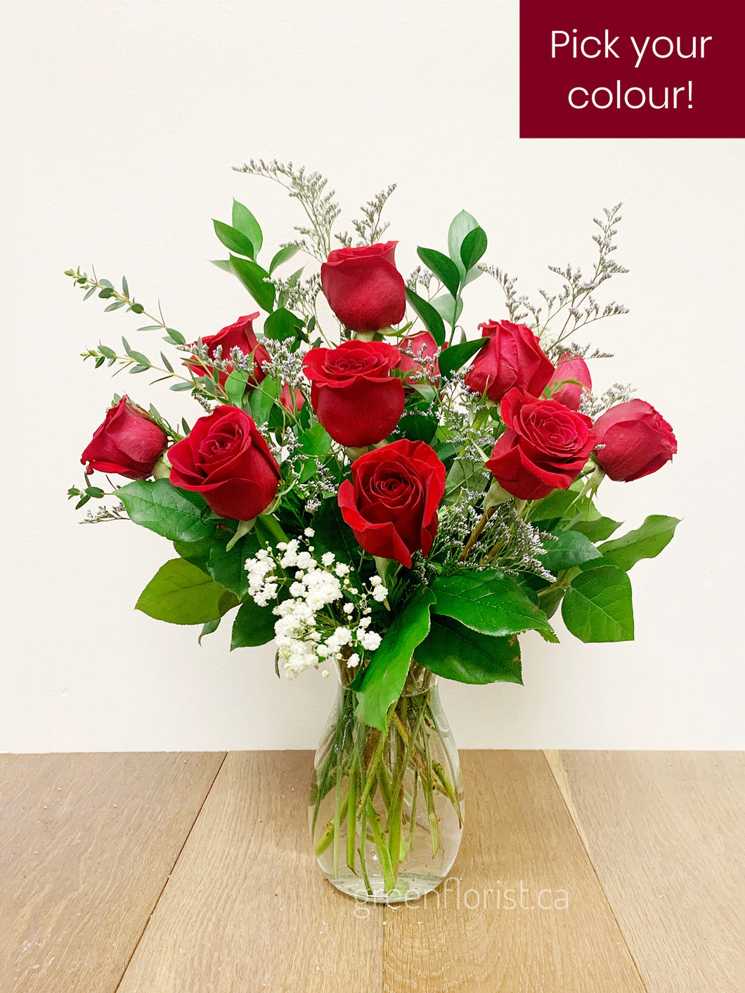 One Dozen Roses Vased