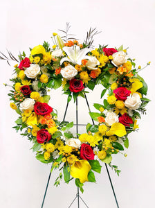 All The Bright Colors Heart Shaped Tribute Wreath