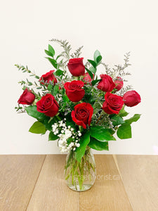 One Dozen Roses Vased