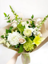 Load image into Gallery viewer, Classic White and Green Hand-tied Bouquet
